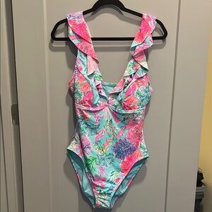 Lilly Pulitzer Ruffled One-Piece Swimsuit in Aqua, Pink, Coral
